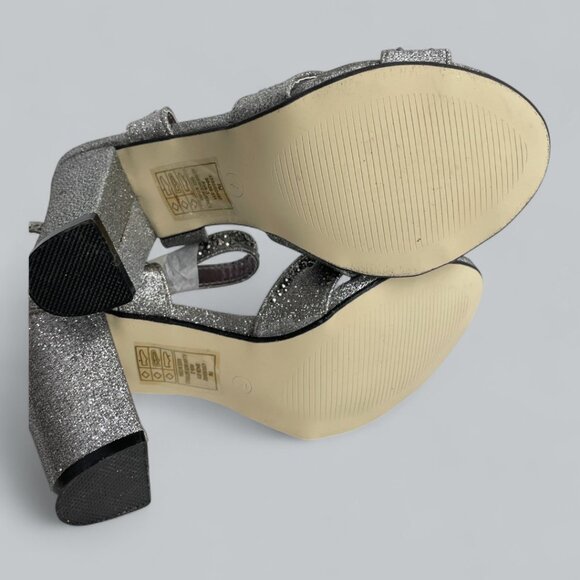Valenti Franco Women's 7 Strappy Sandal Pewter Glitter Beaded High Heel Shoes - Picture 9 of 13